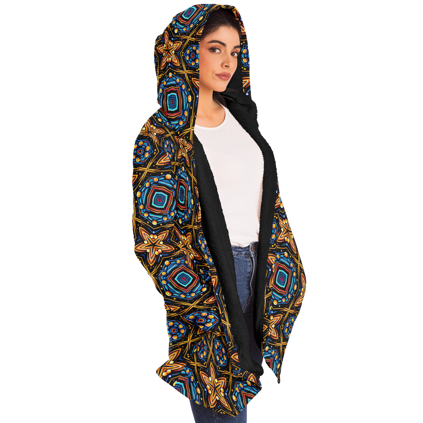 Women's Bohemian Mosaic Star Pattern All Over print Microfleece Cloak