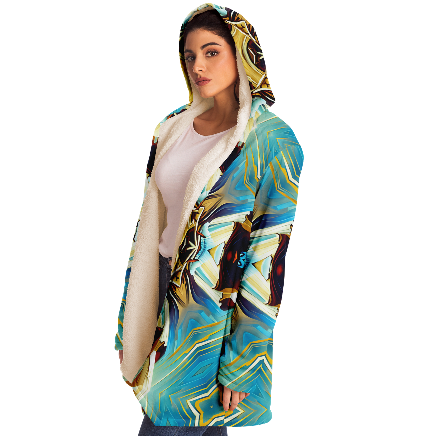 Women's Abstract Teal & Gold Pattern All Over Print Microfleece Cloak