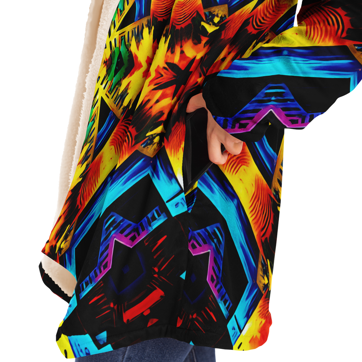 Women's Vibrant Kaleidoscope Tribal Pattern Design All Over Print Microfleece Cloak