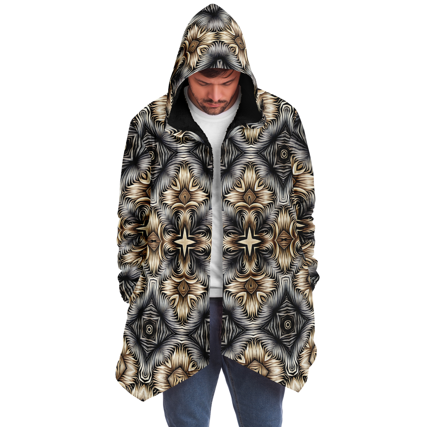 Men's Neutral Geometric Floral Pattern All Over print Microfleece Cloak
