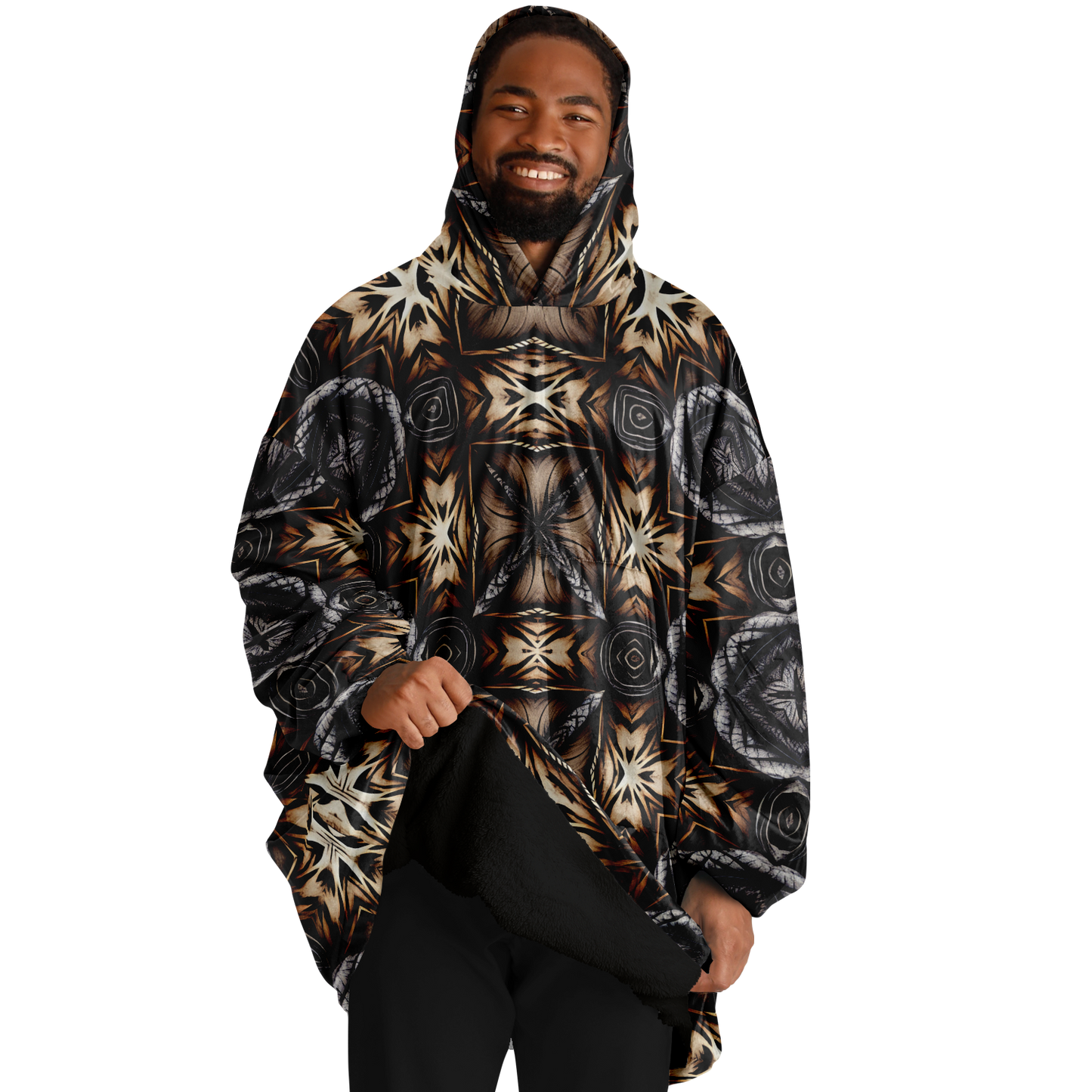 Men's Geometric Kaleidoscope Brown Pattern All Over Print Snug Hoodie