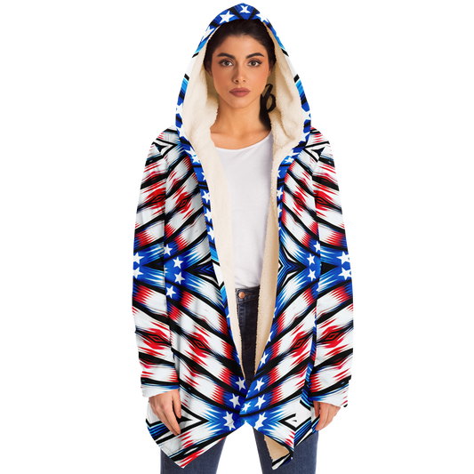 Women's Red White Blue Geometric Pattern All-Over Print Microfleece Cloak