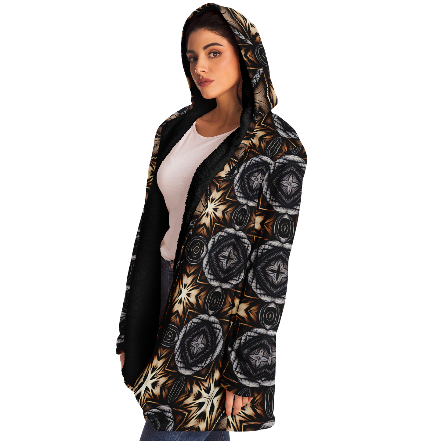 Women's Geometric Kaleidoscope Brown Pattern All Over Print Microfleece Cloak