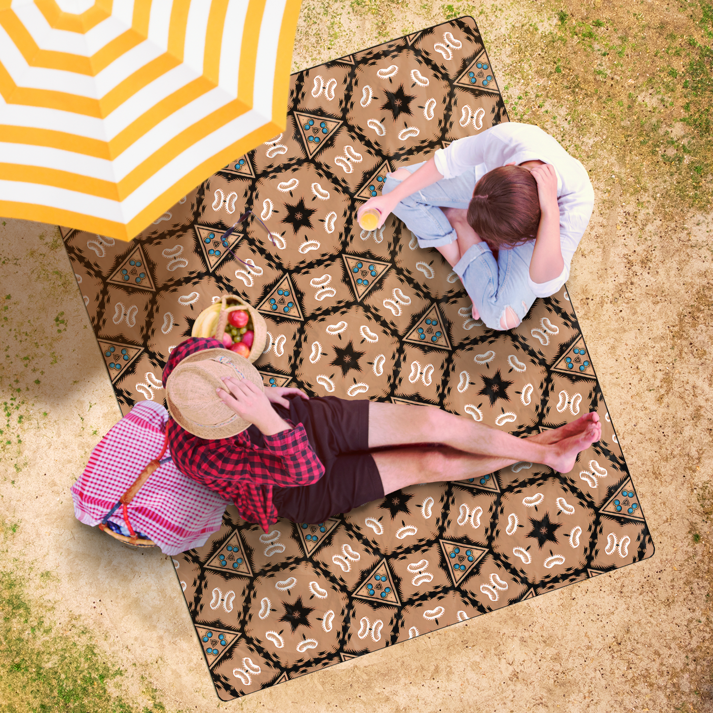 Brown Geometric Kaleidoscope Pattern All Over Print Freeform Beach Towel