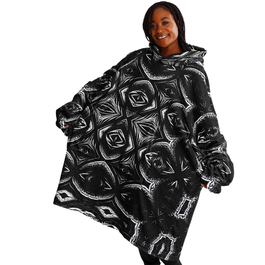Women's Black Kaleidoscope Pattern All-Over Print Snug Hoodie Economy