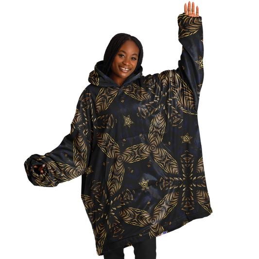 Women's Asymmetrical Gold, Blue & Black Pattern All Over Print Snug Hoodie