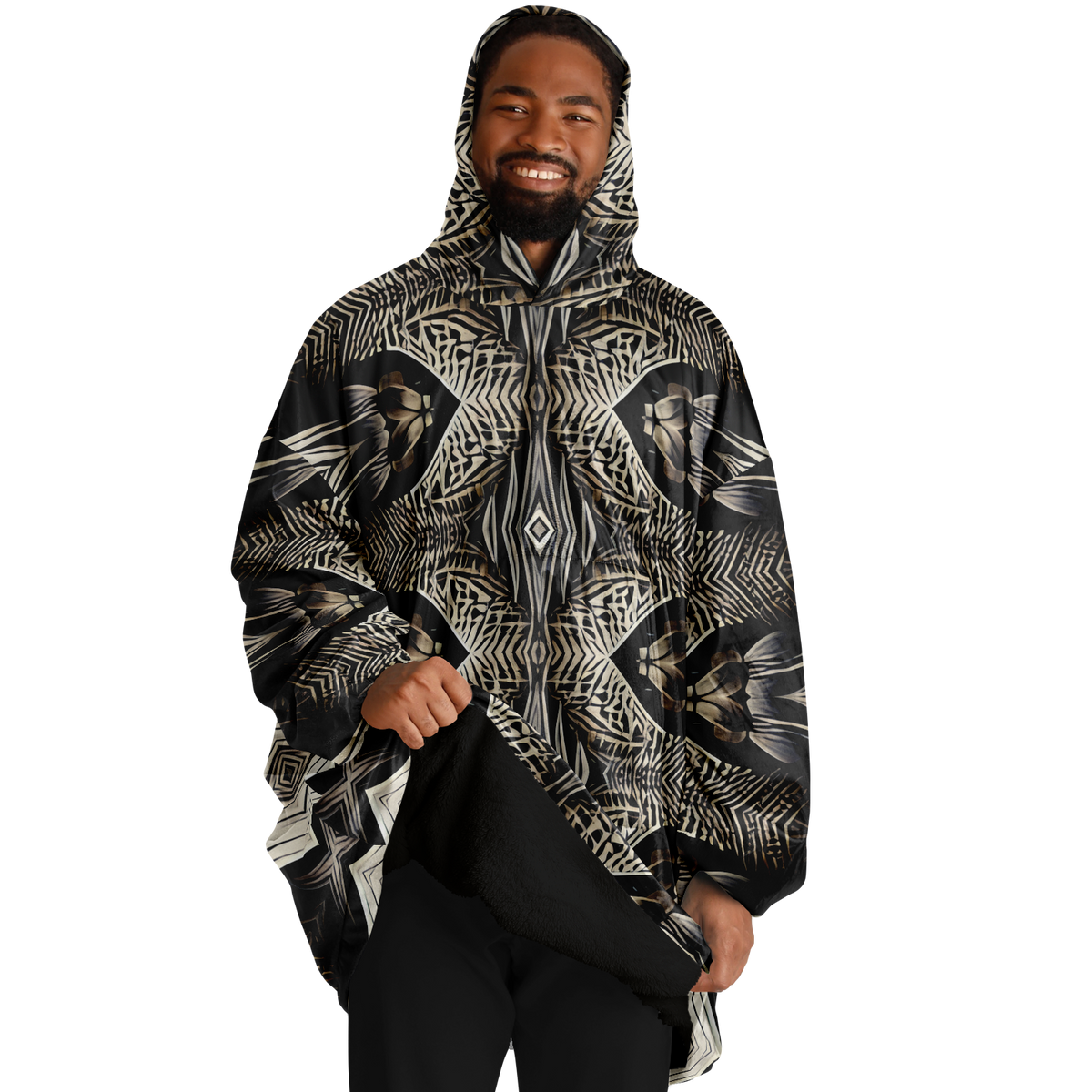 Men's Monochrome Geometric Kaleidoscope Pattern All Over Print Snug Hoodie