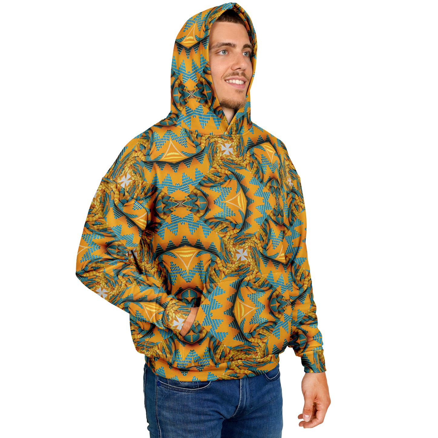 Men's Golden Kaleidoscope Pattern Heavyweight Oversized Hoodie
