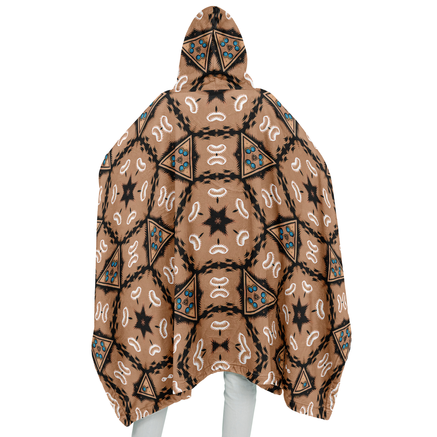 Women's Geometric Brown Kaleidoscope Pattern All Over Print Flannel Blanket Poncho