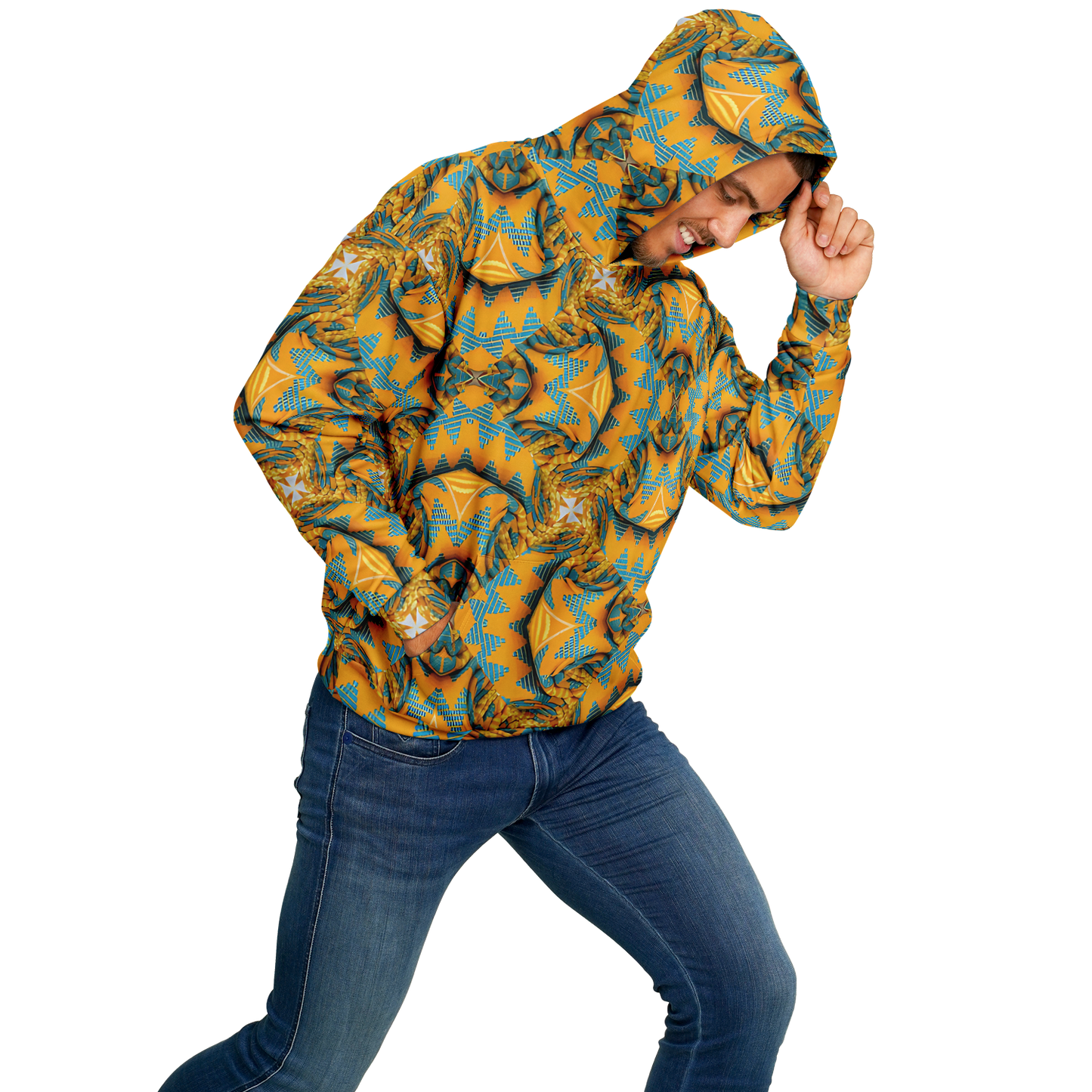 Men's Golden Kaleidoscope Pattern Heavyweight Oversized Hoodie