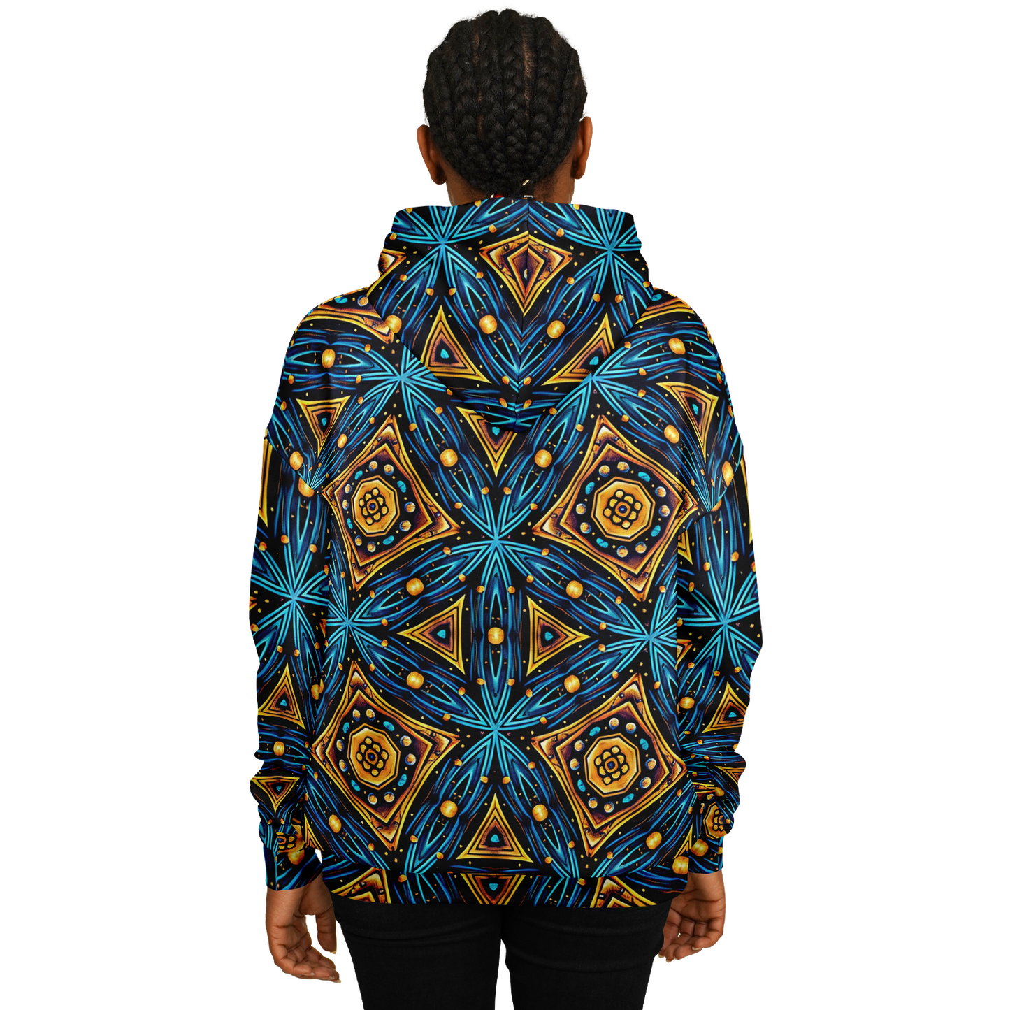 Women's Blue & Gold Geometric Pattern All Over Print Heavyweight Oversized Hoodie