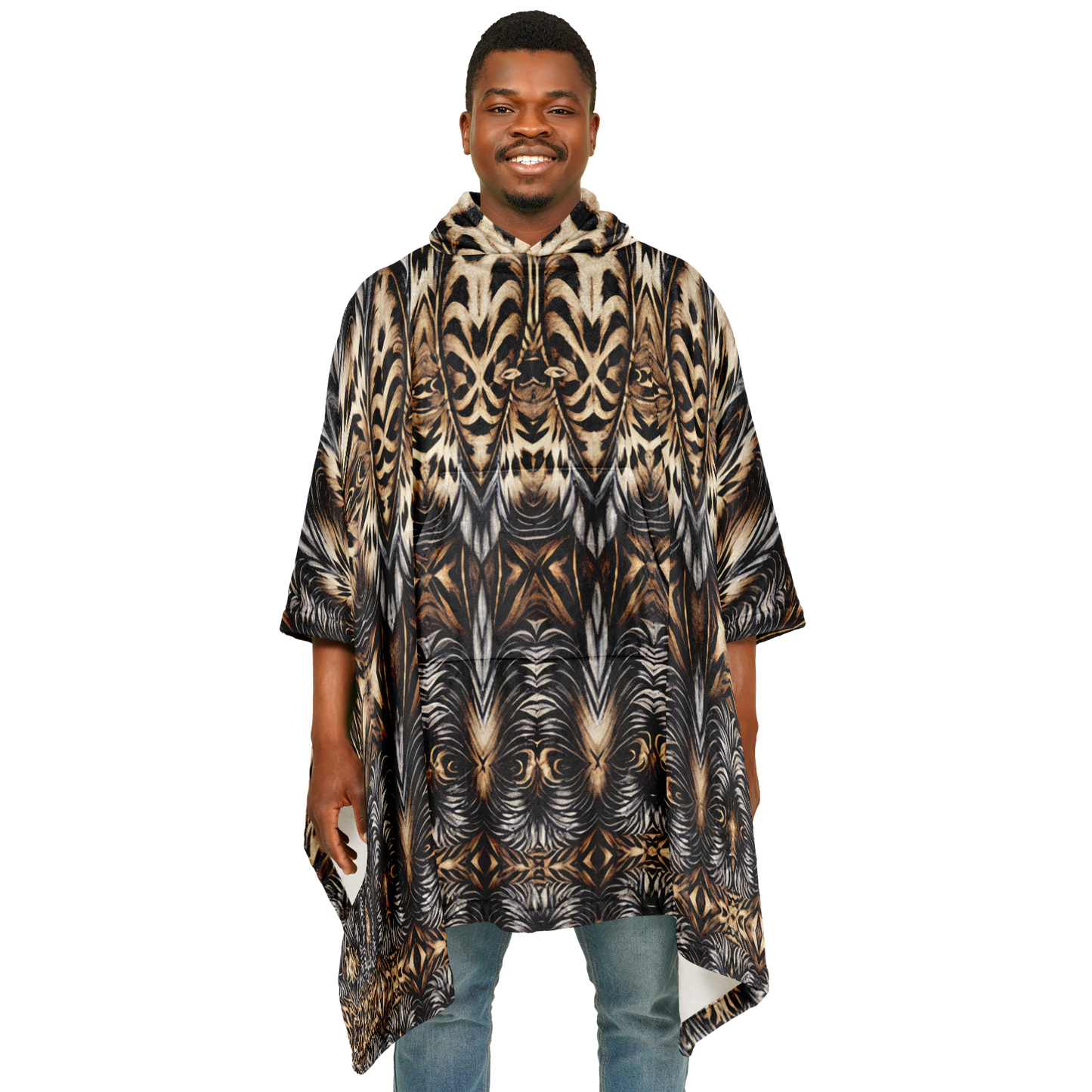 Men's Leopard Trendy Geometric Pattern All-Over Print Flannel Blanket Poncho