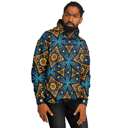 Men's Blue & Gold Geometric Pattern All Over Print Heavyweight Oversized Hoodie
