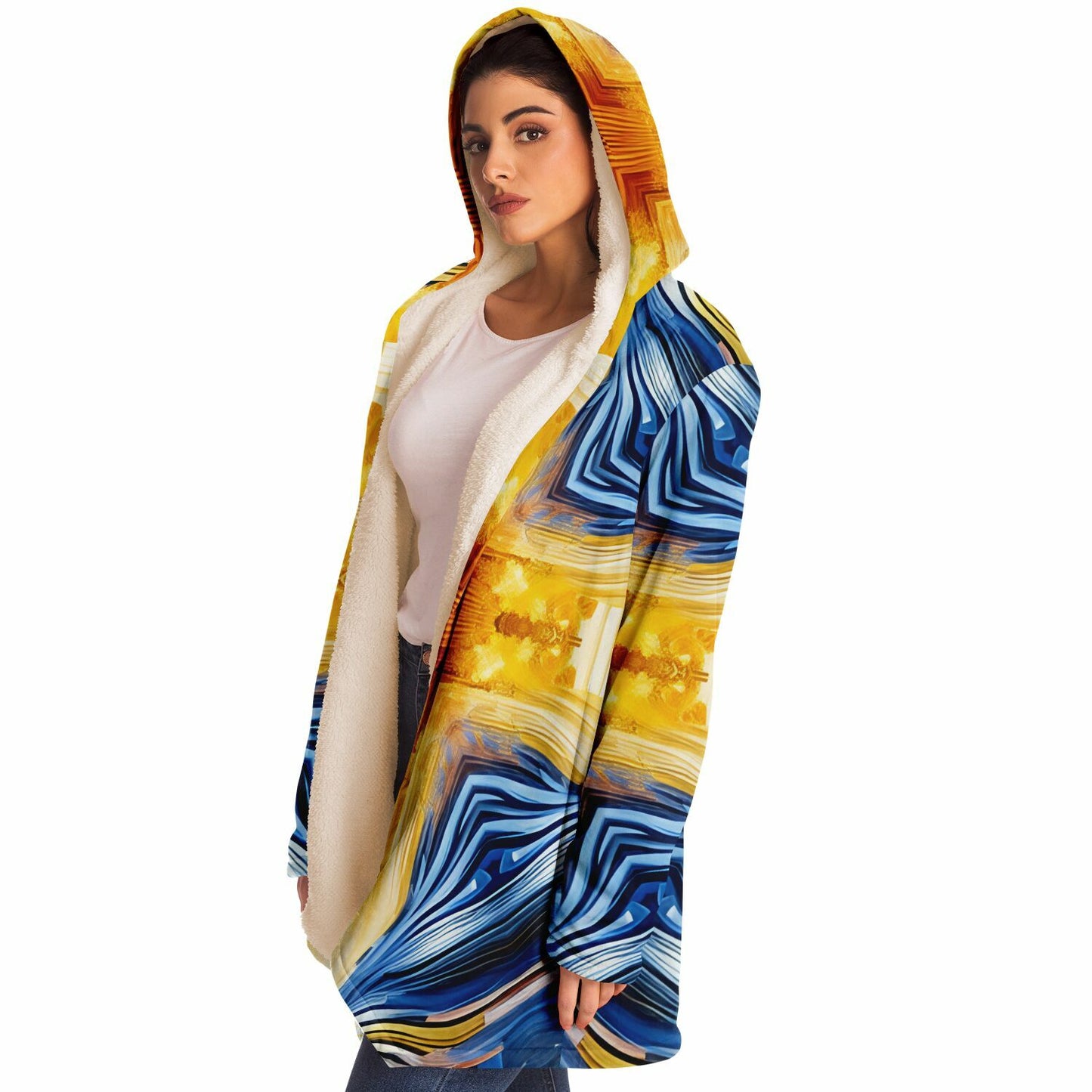 Women’s Bright Orange & Blue Abstract All Over Print Microfleece Cloak