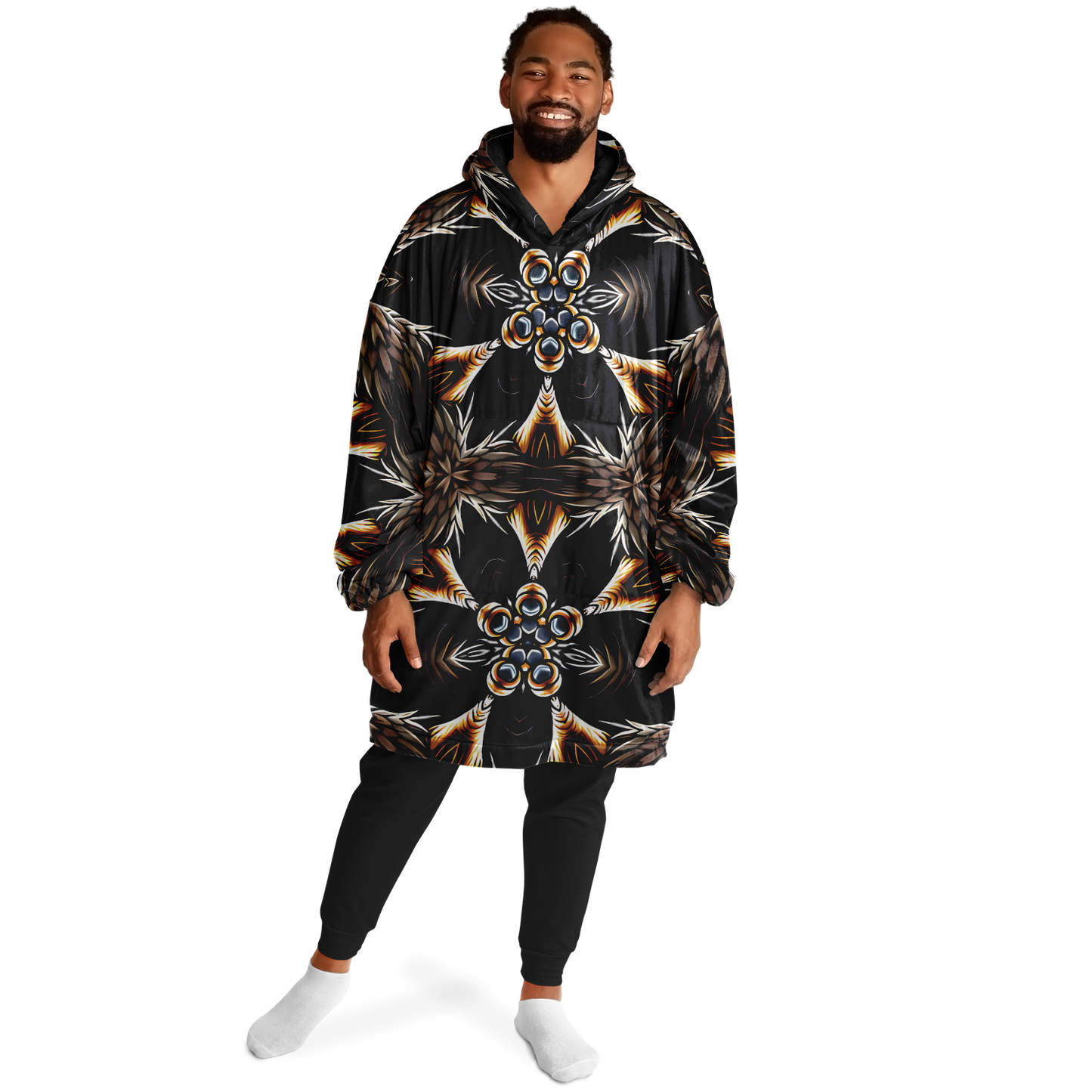 Men's Geometric Black & Gold Kaleidoscope Print Snug Hoodie