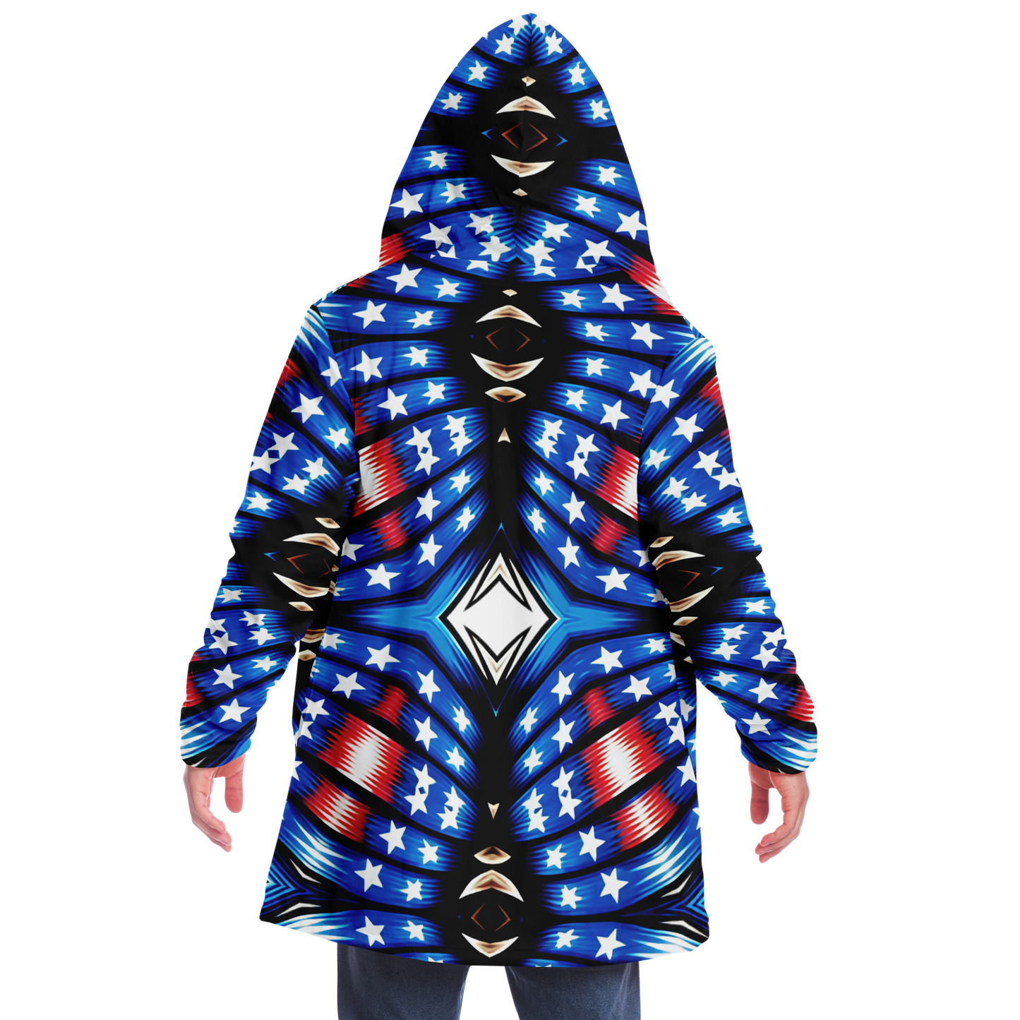Men's Red White Blue Geometric Pattern All-Over Print All Over Print Microfleece Cloak
