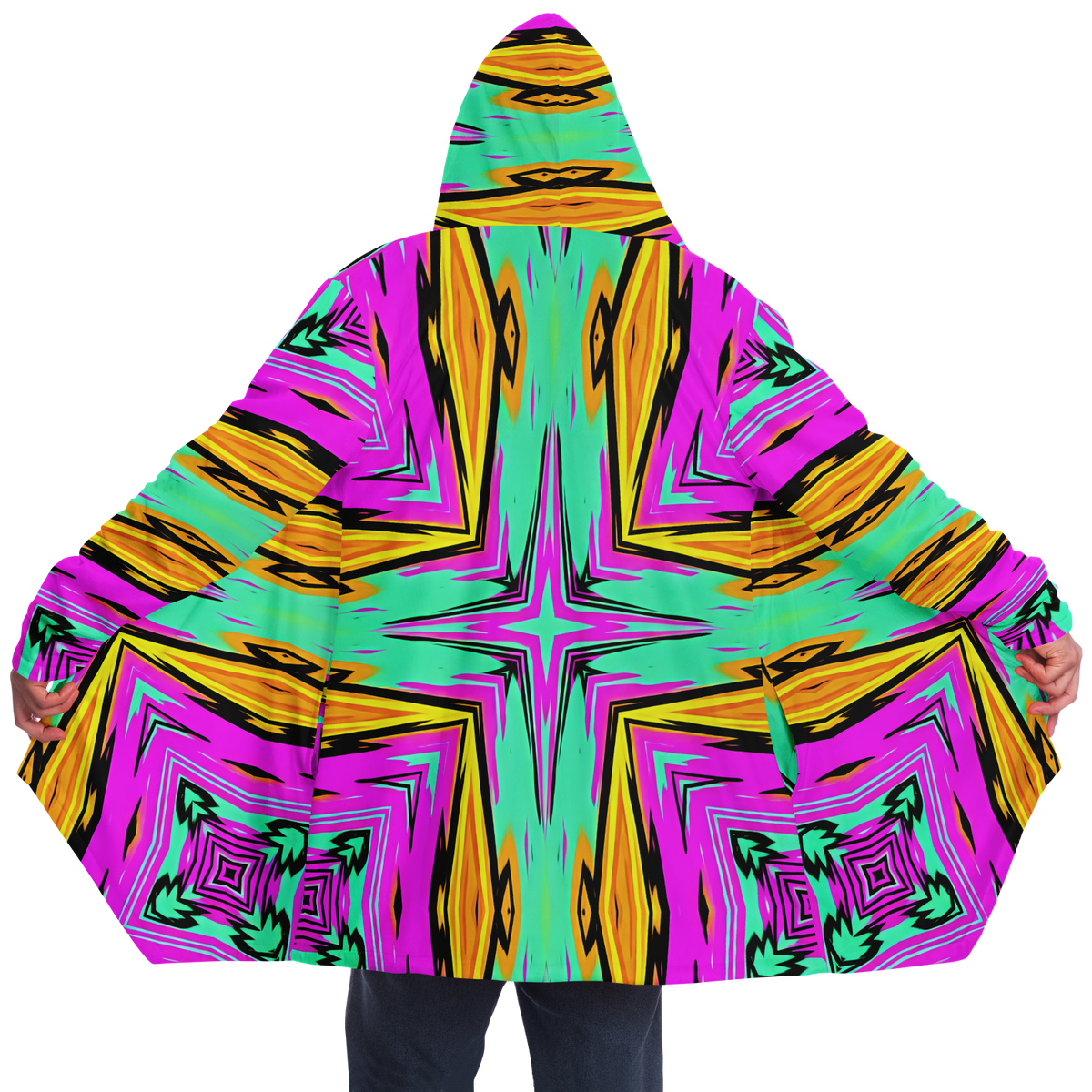 Men's Neon Geometric Star Pattern Design All Over Print Microfleece Cloak