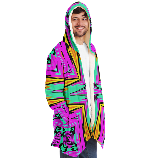 Men's Neon Geometric Star Pattern Design All Over Print Microfleece Cloak