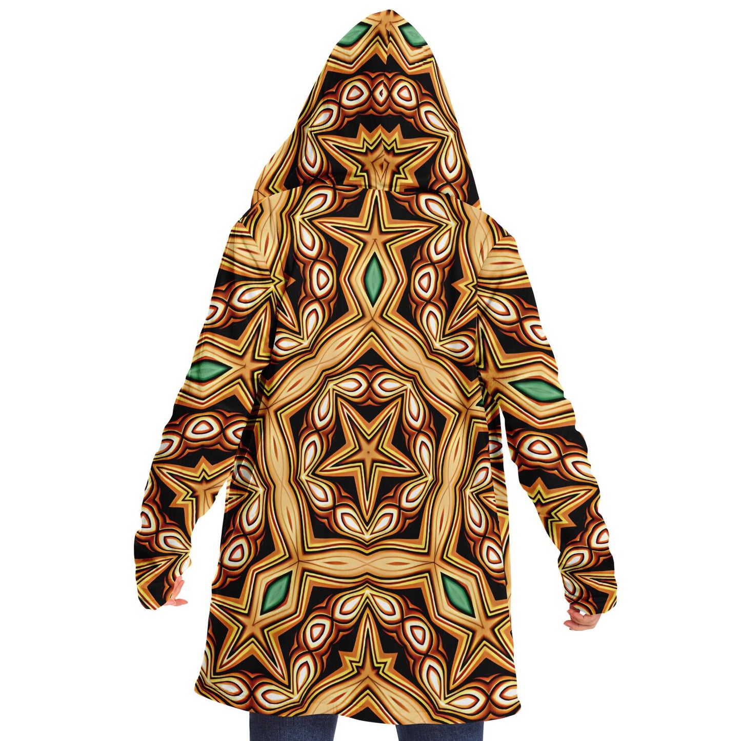 Women's Retro Geometric Brown & Teal Pattern Microfleece Cloak