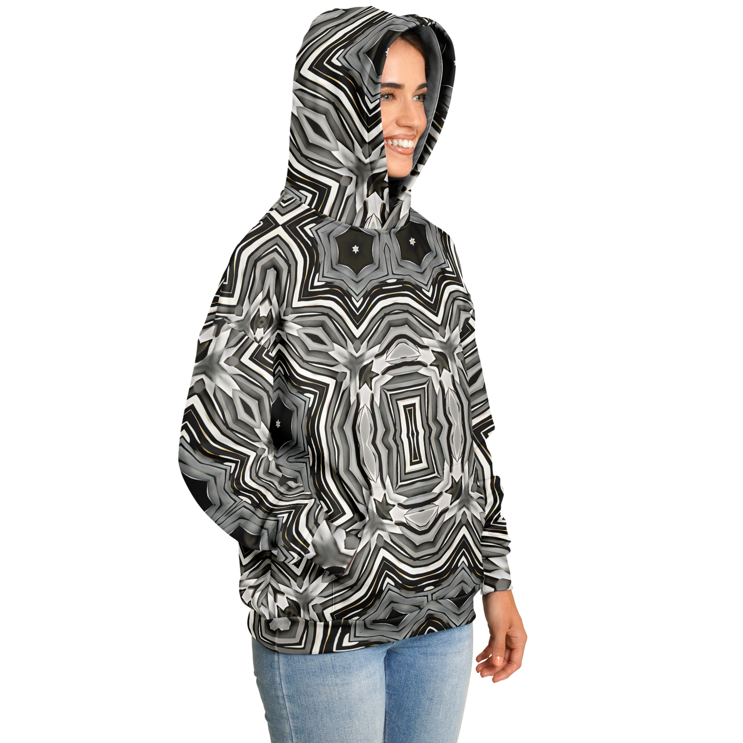 Women's Monochrome Kaleidoscope Pattern Heavyweight Oversized Hoodie