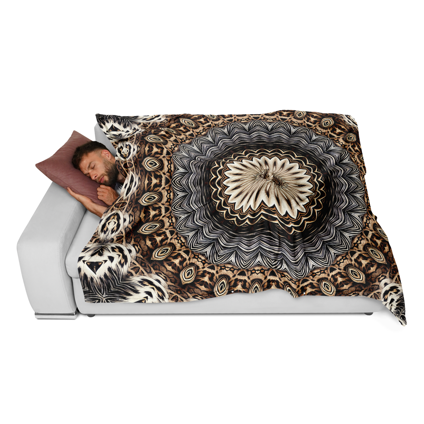 Men's Kaleidoscope Mandala Pattern  All-Over Print Flannel Blanket Poncho