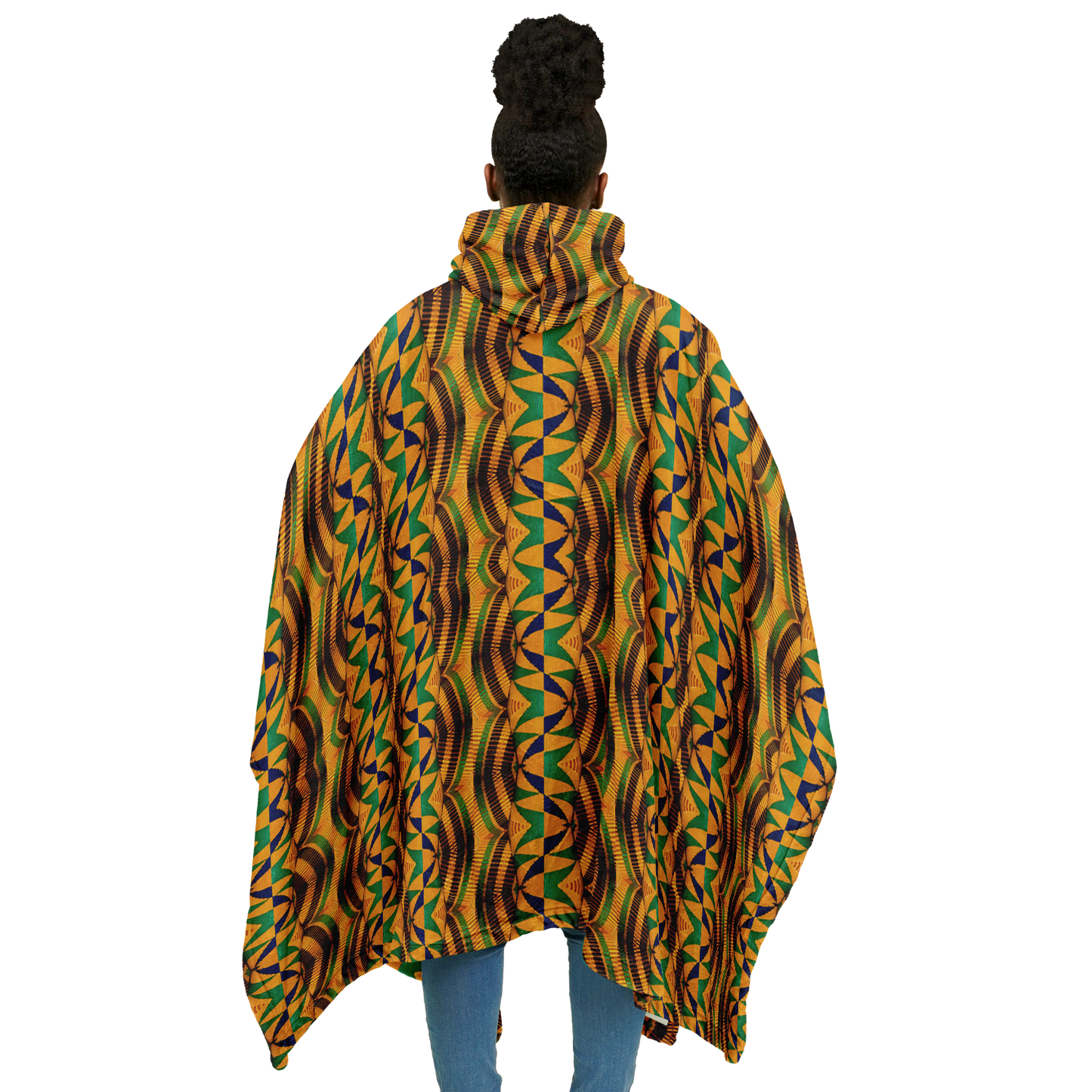 Women's African Kente Geometric Pattern All-Over Print Flannel Blanket Poncho
