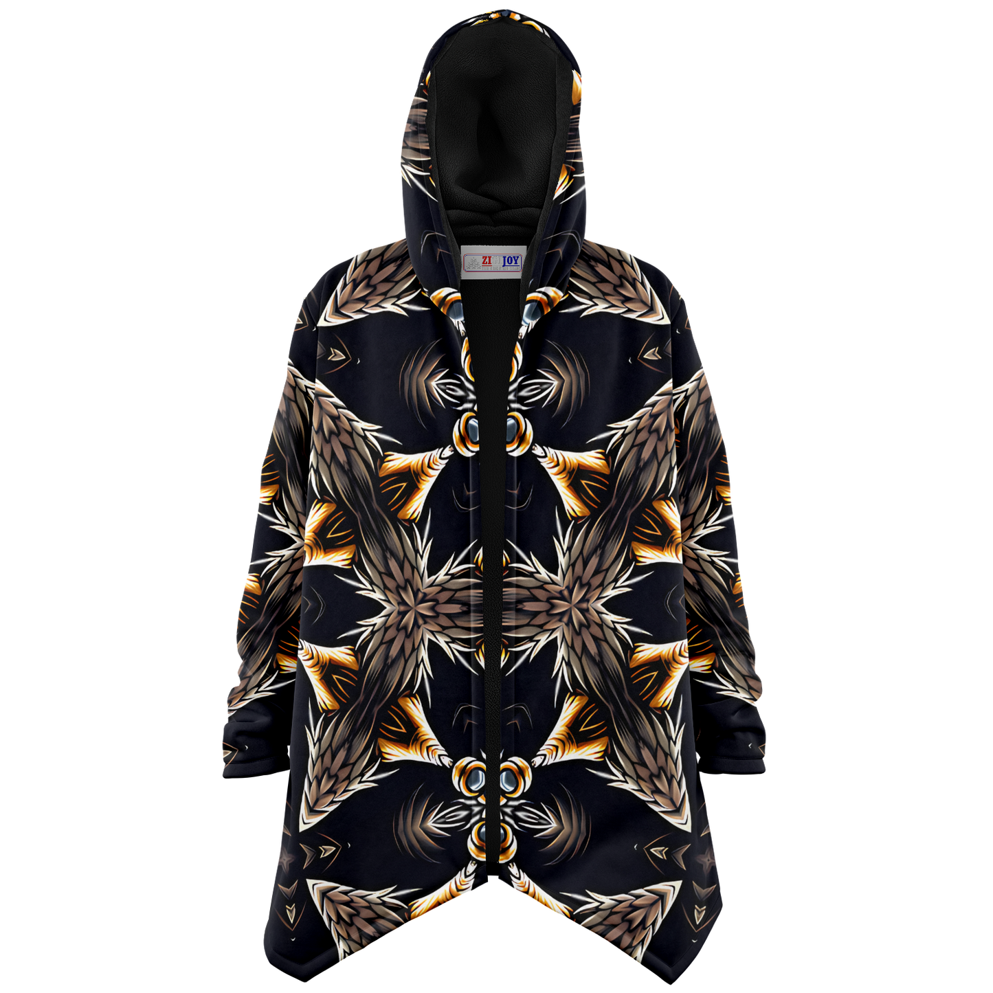 Women's Geometric Black & Gold Kaleidoscope Print Microfleece Cloak