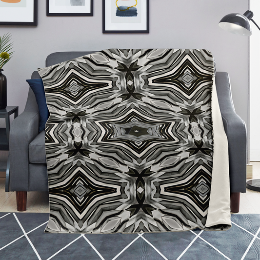 Blanket - Monochrome Kaleidoscope Pattern Premium Microfleece Blanket