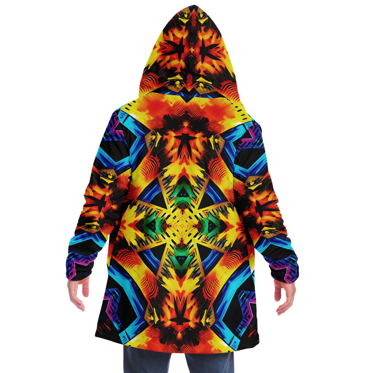 Men's Vibrant Kaleidoscope Tribal Pattern Design All Over Print Microfleece Cloak
