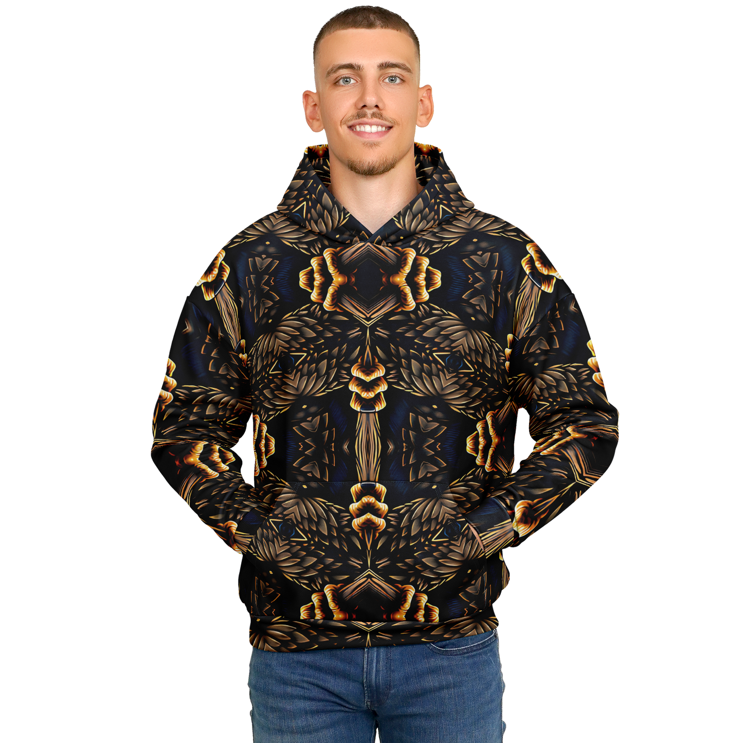 Men's Geometric Gold & Black Pattern Heavyweight Oversized Hoodie