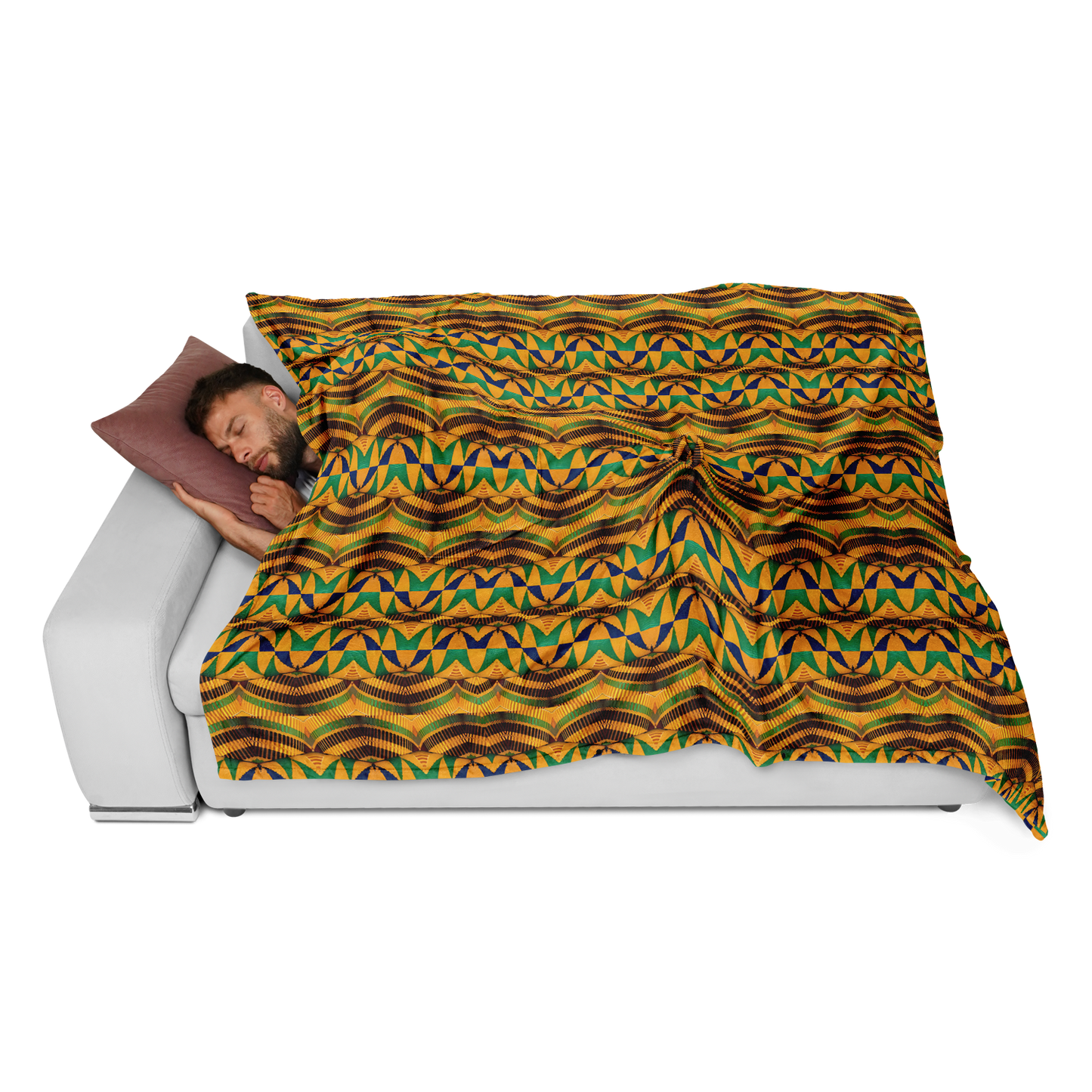 Men's African Kente Geometric Pattern All-Over Print Flannel Blanket Poncho