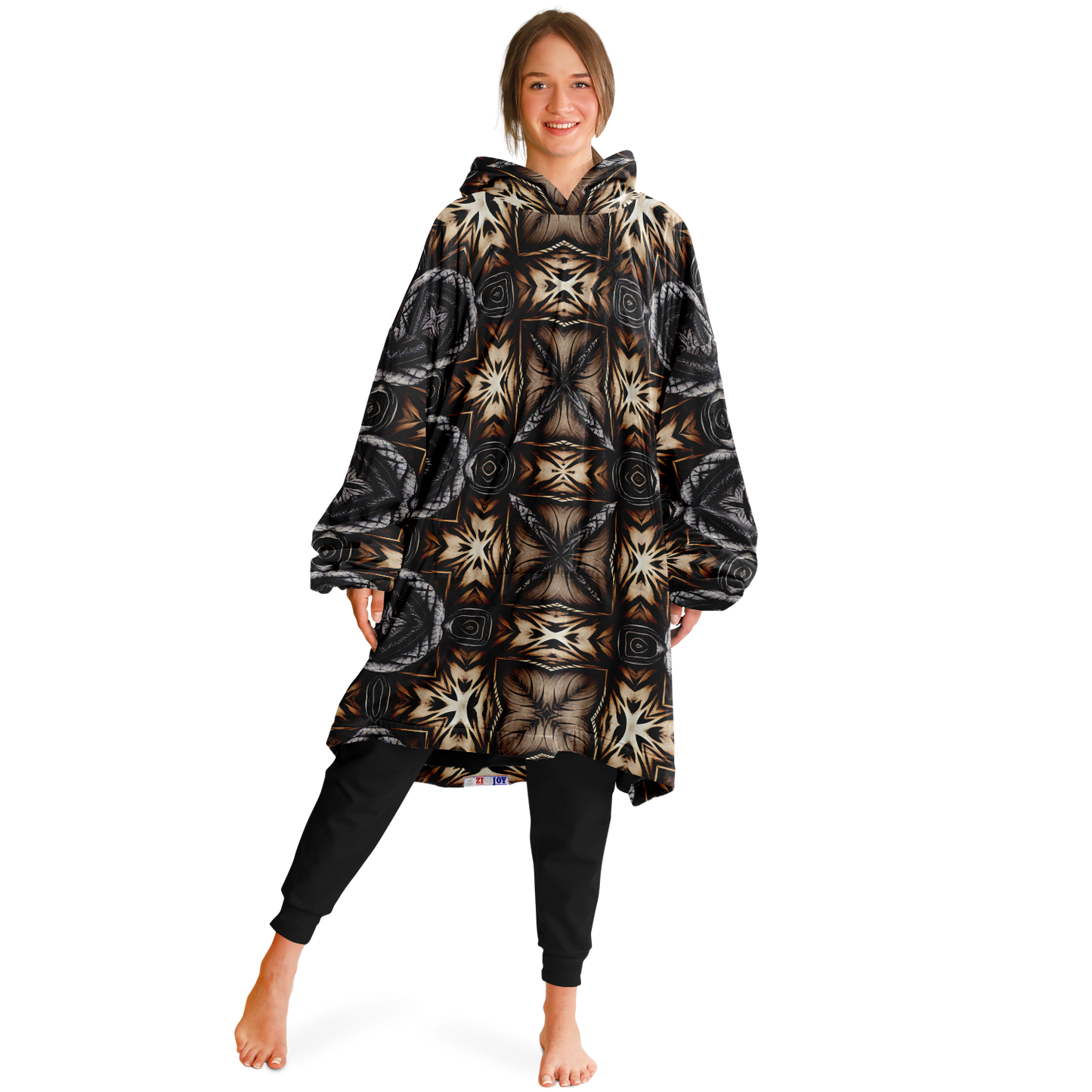 Women's Geometric Kaleidoscope Brown Pattern All Over Print Snug Hoodie