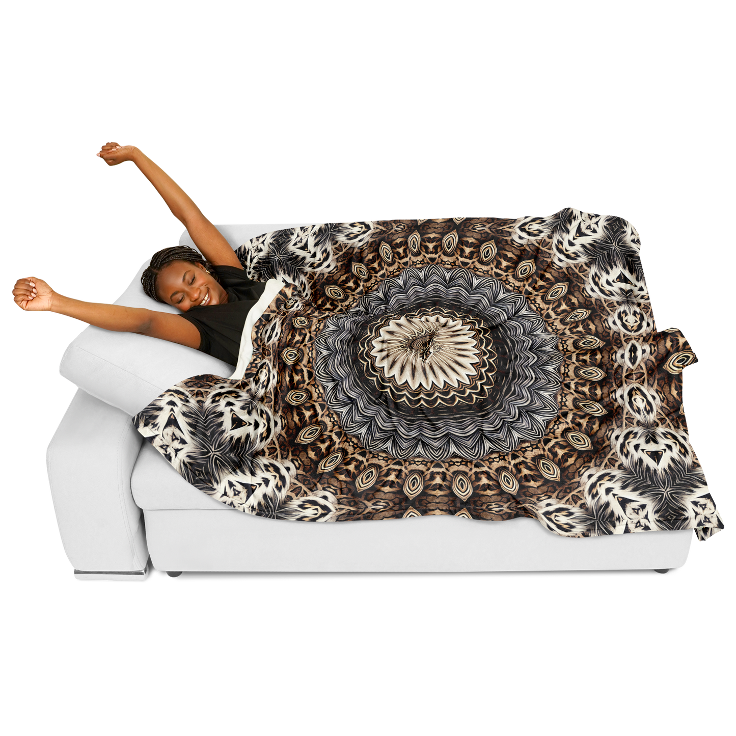 Women's Kaleidoscope Mandala Pattern  All-Over Print Flannel Blanket Poncho