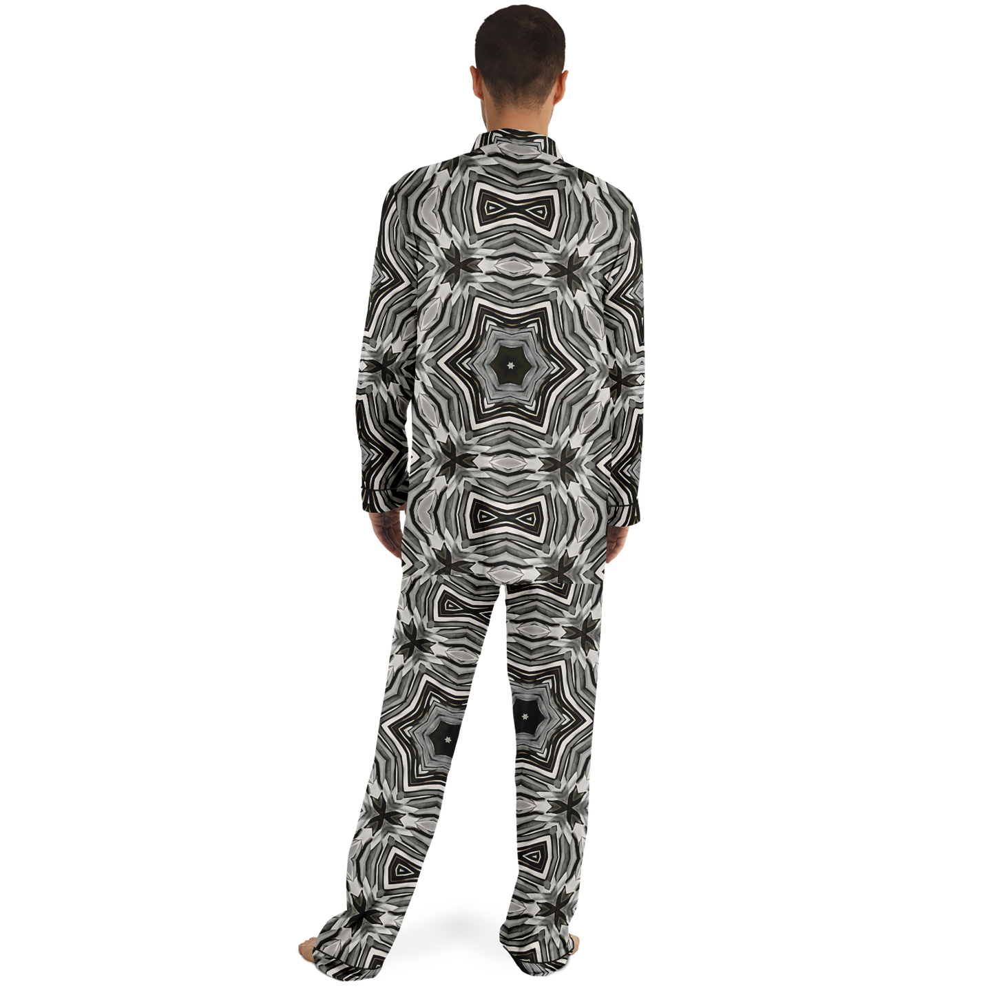 Men's Monochrome Kaleidoscope Pattern Satin Pajamas