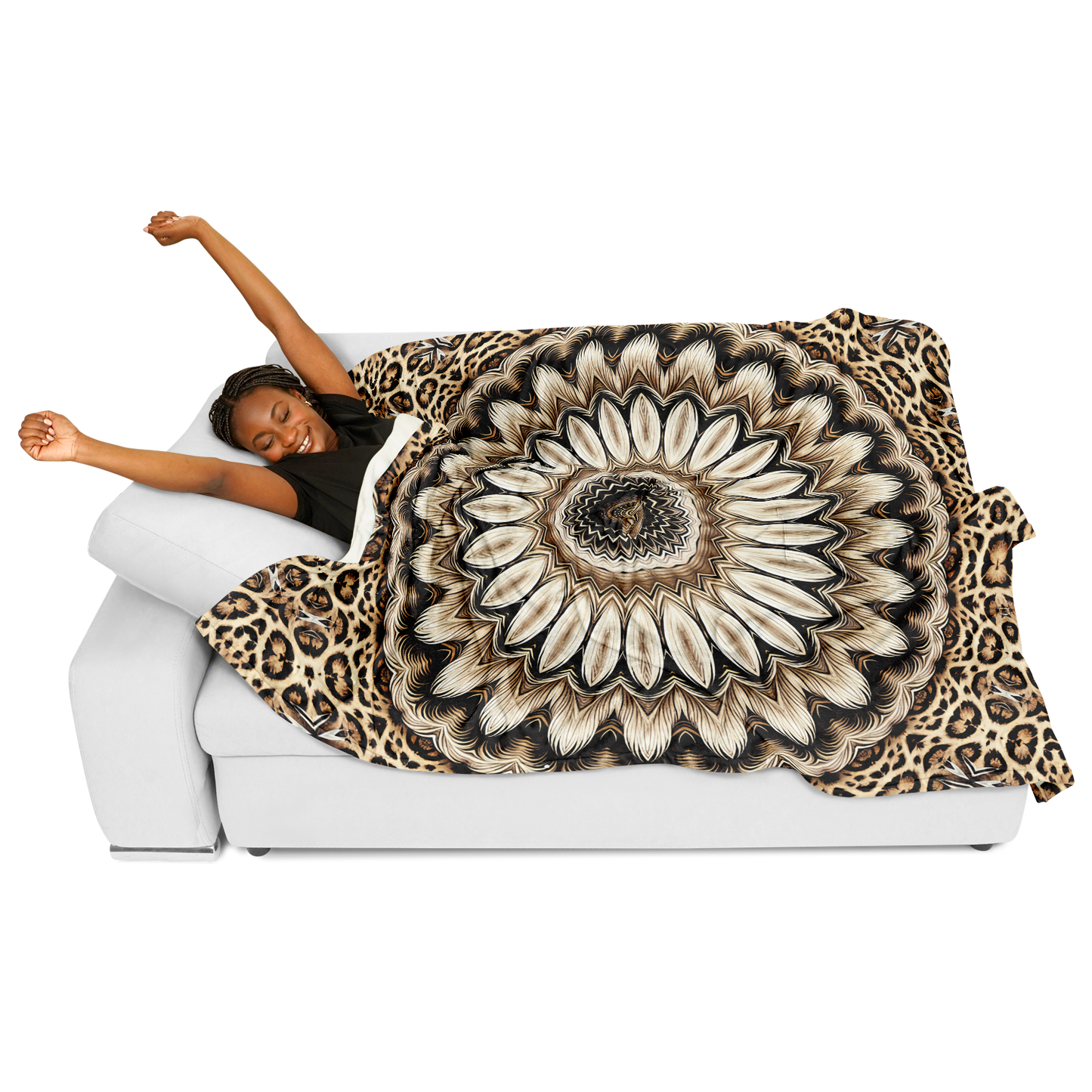 Women's Kaleidoscope Mandala Pattern  All-Over Print Flannel Blanket Poncho