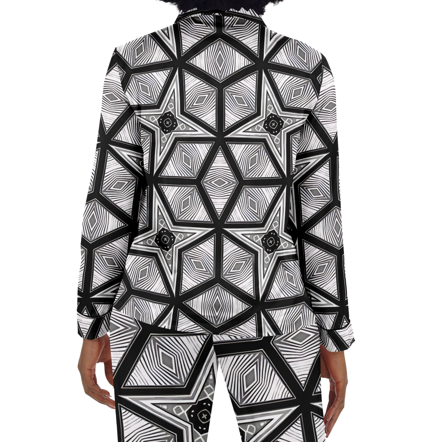 Women's  Geometric Star Grid Satin Pajamas