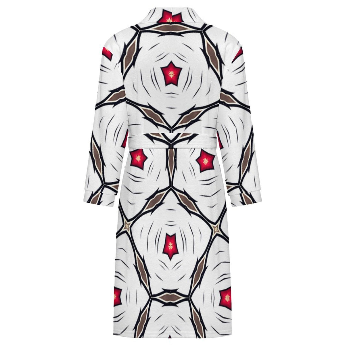 Men's Geometric White Red Patterned Design All-Over Print Flannel Adult Lounge Robe