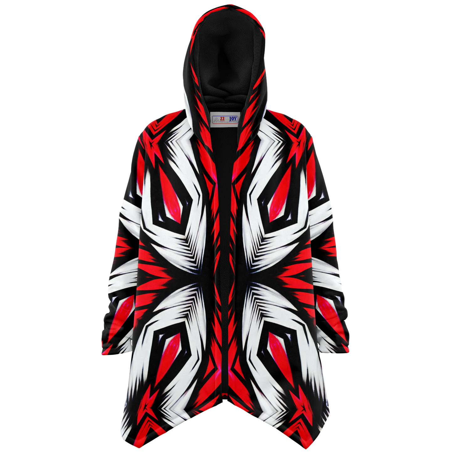 Women's Abstract Red, White & Black Pattern All-Over Print Microfleece Cloak