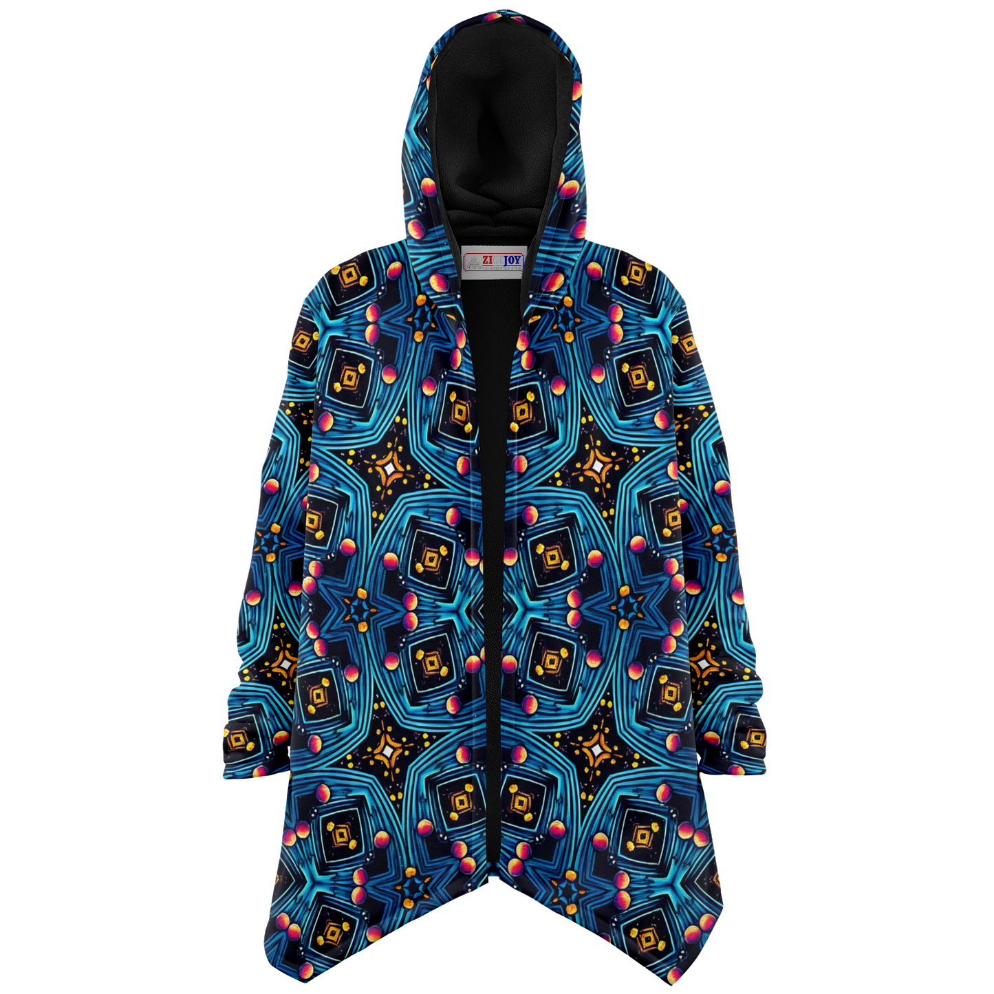 Women's Blue Mosaic Star Pattern All Over Print Microfleece Cloak