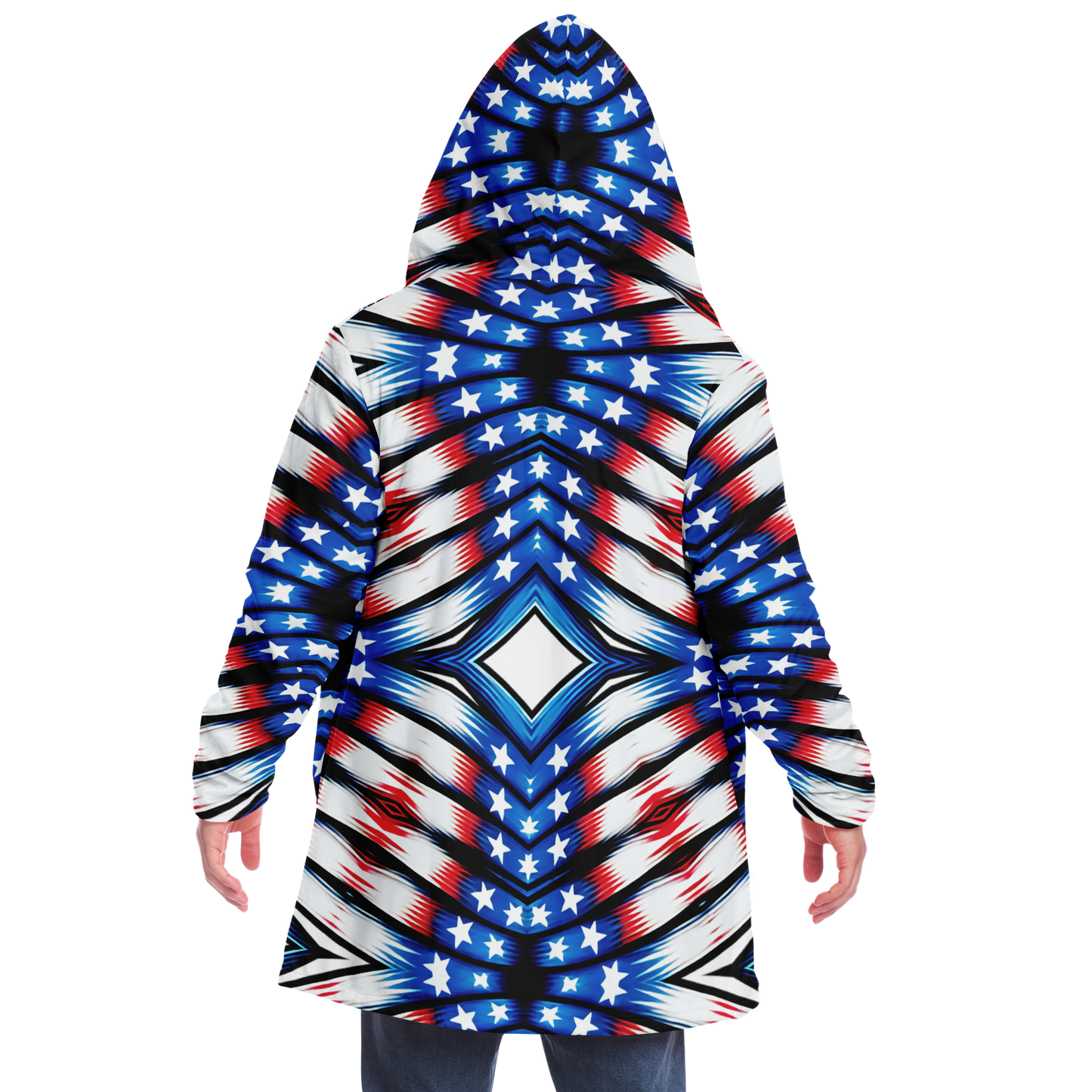 Men's Red White Blue Geometric Pattern All-Over Print All Over Print Microfleece Cloak