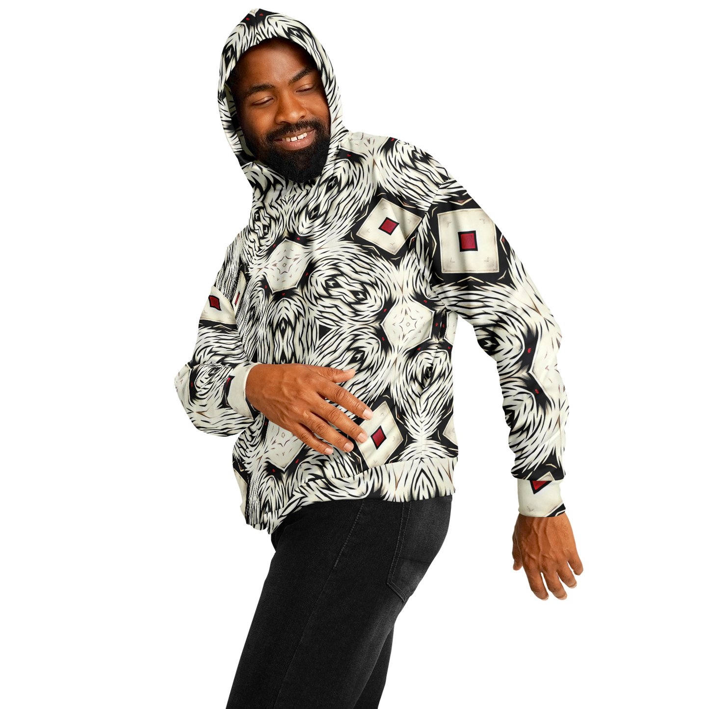 Men's Black & White Abstract Pattern All Over print Heavyweight Oversized Hoodie