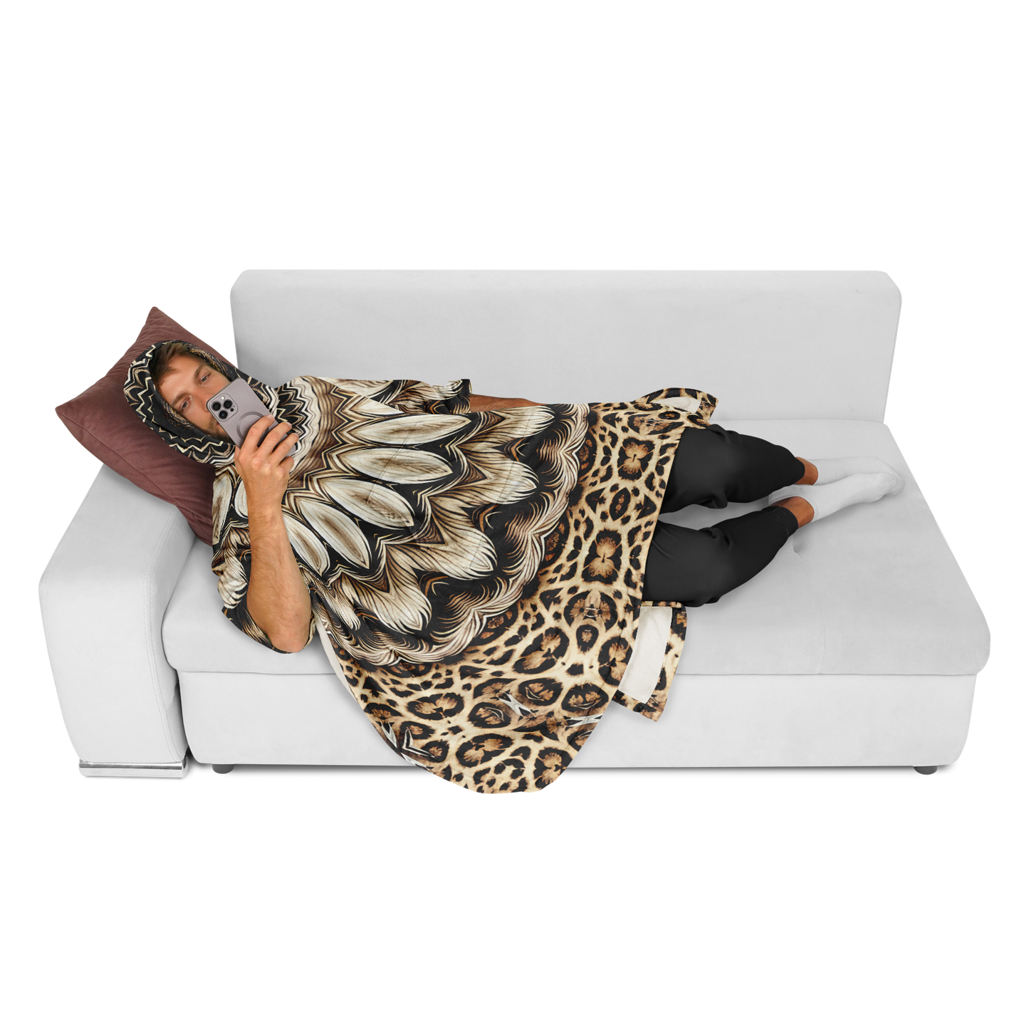 Men's Kaleidoscope Mandala Pattern  All-Over Print Flannel Blanket Poncho