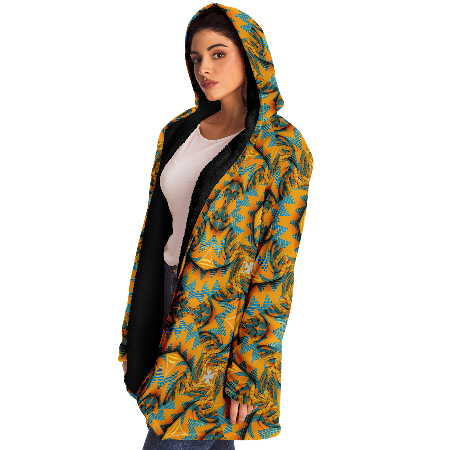 Women's Golden Kaleidoscope Pattern Microfleece Cloak