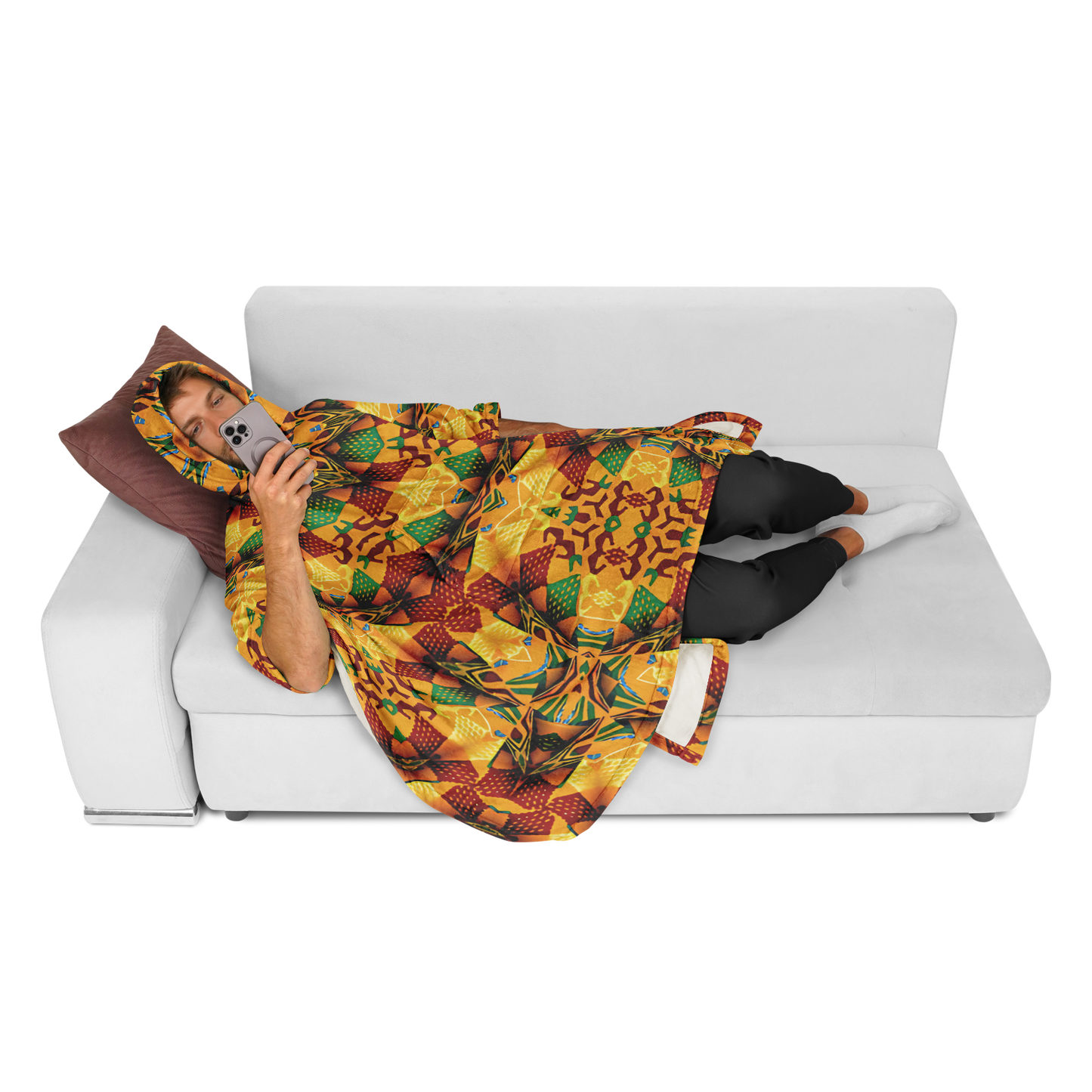 Men's Autumn Kaleidoscope Floral Pattern Flannel Blanket Poncho