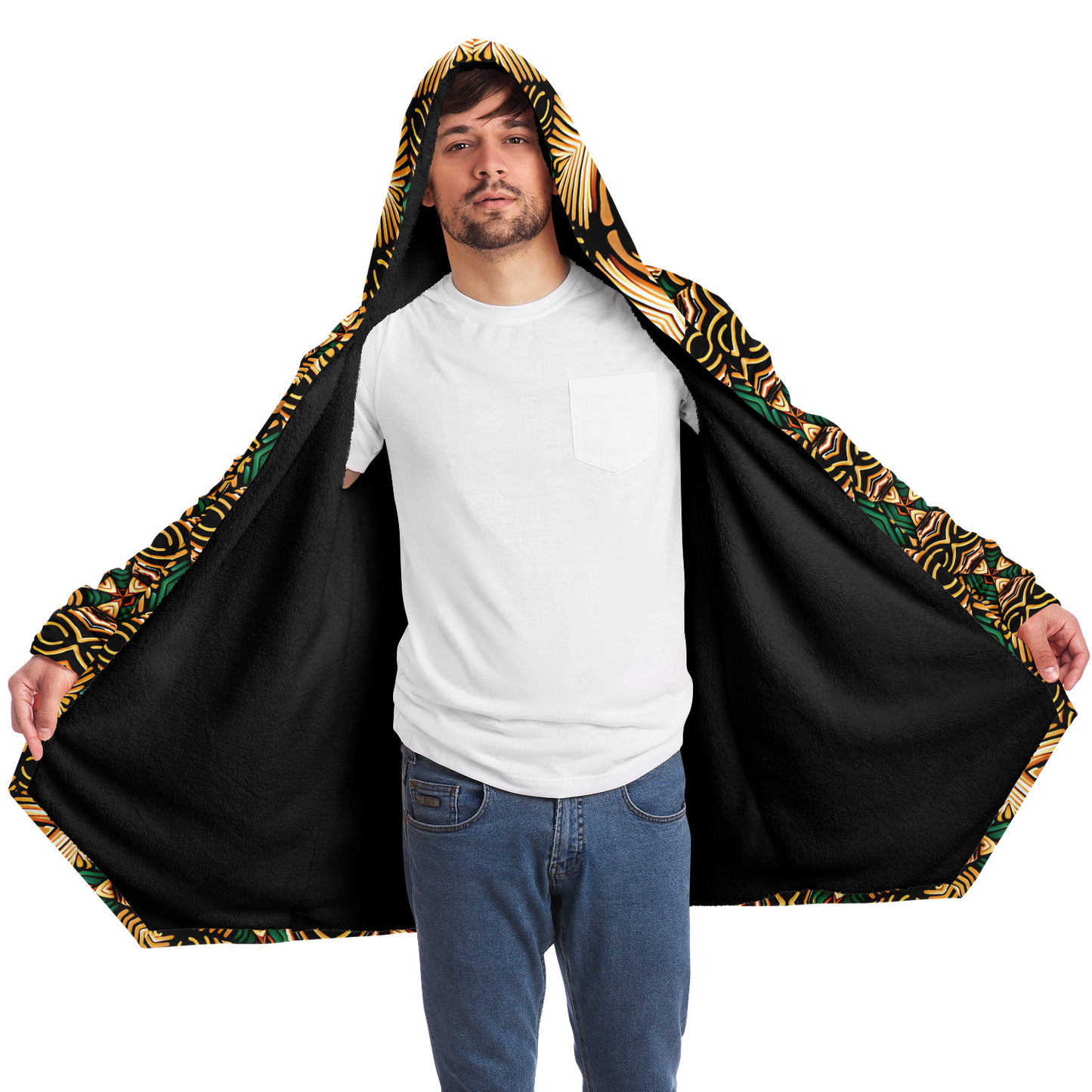 Men's Tribal Geometric Print Microfleece Cloak