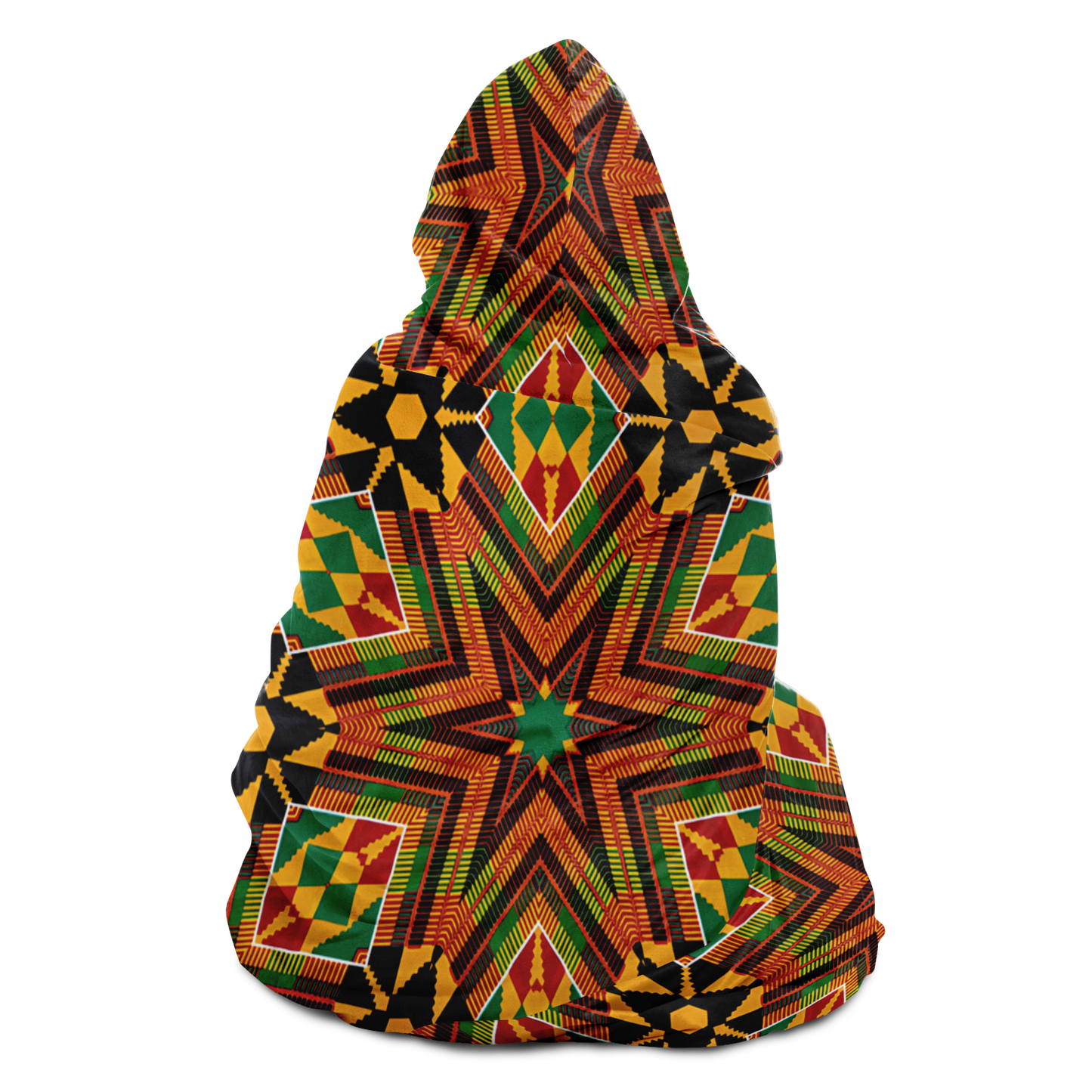 Women's - African Kente Inspired Pattern Hooded Blanket Sherpa