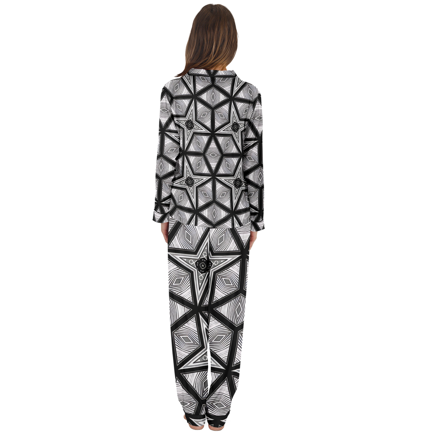 Women's  Geometric Star Grid Satin Pajamas