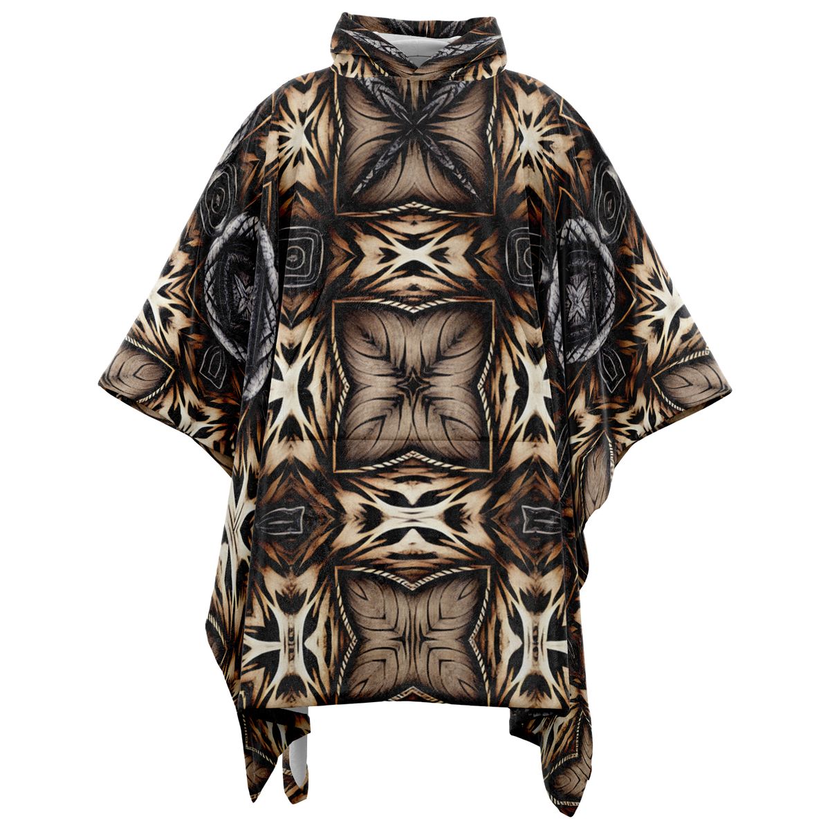Women's Geometric Kaleidoscope Brown Pattern All Over Print Flannel Blanket Poncho