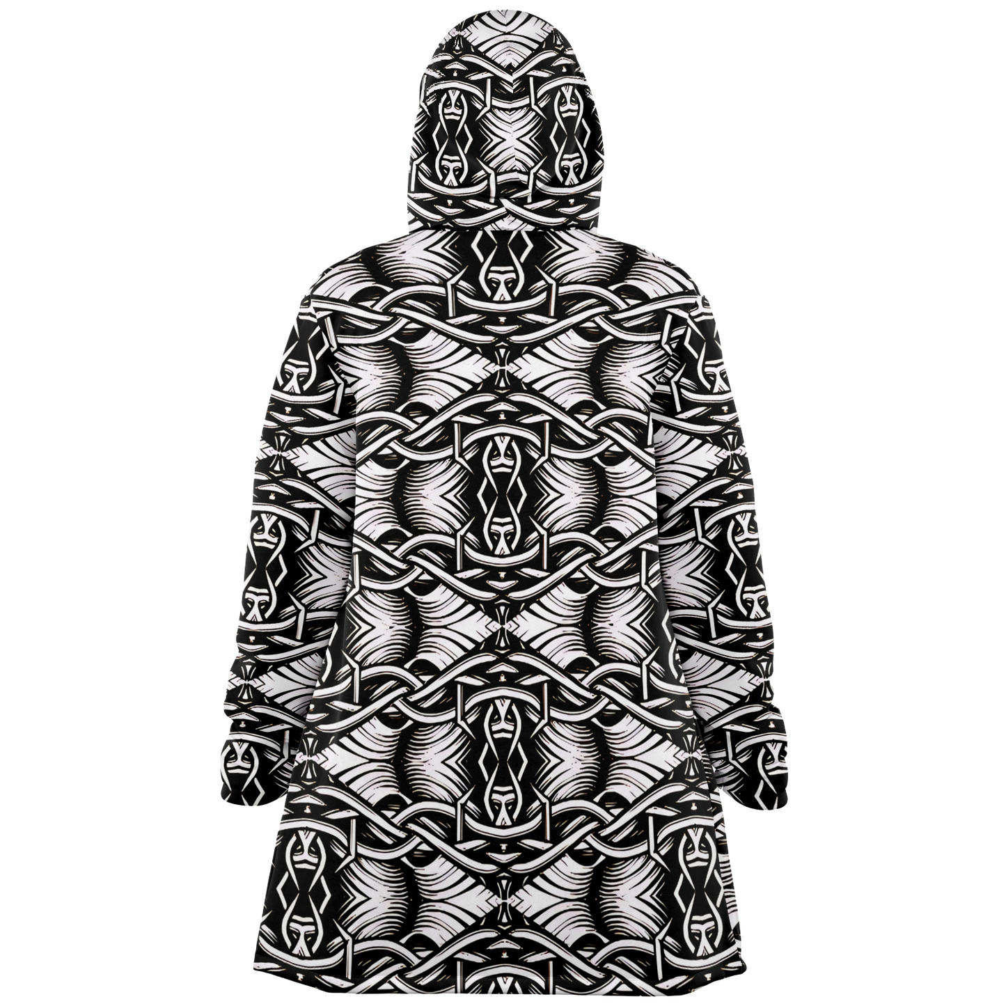 Men’s Black Intricate Silver Chain Tattoo Pattern High Microfleece Cloak