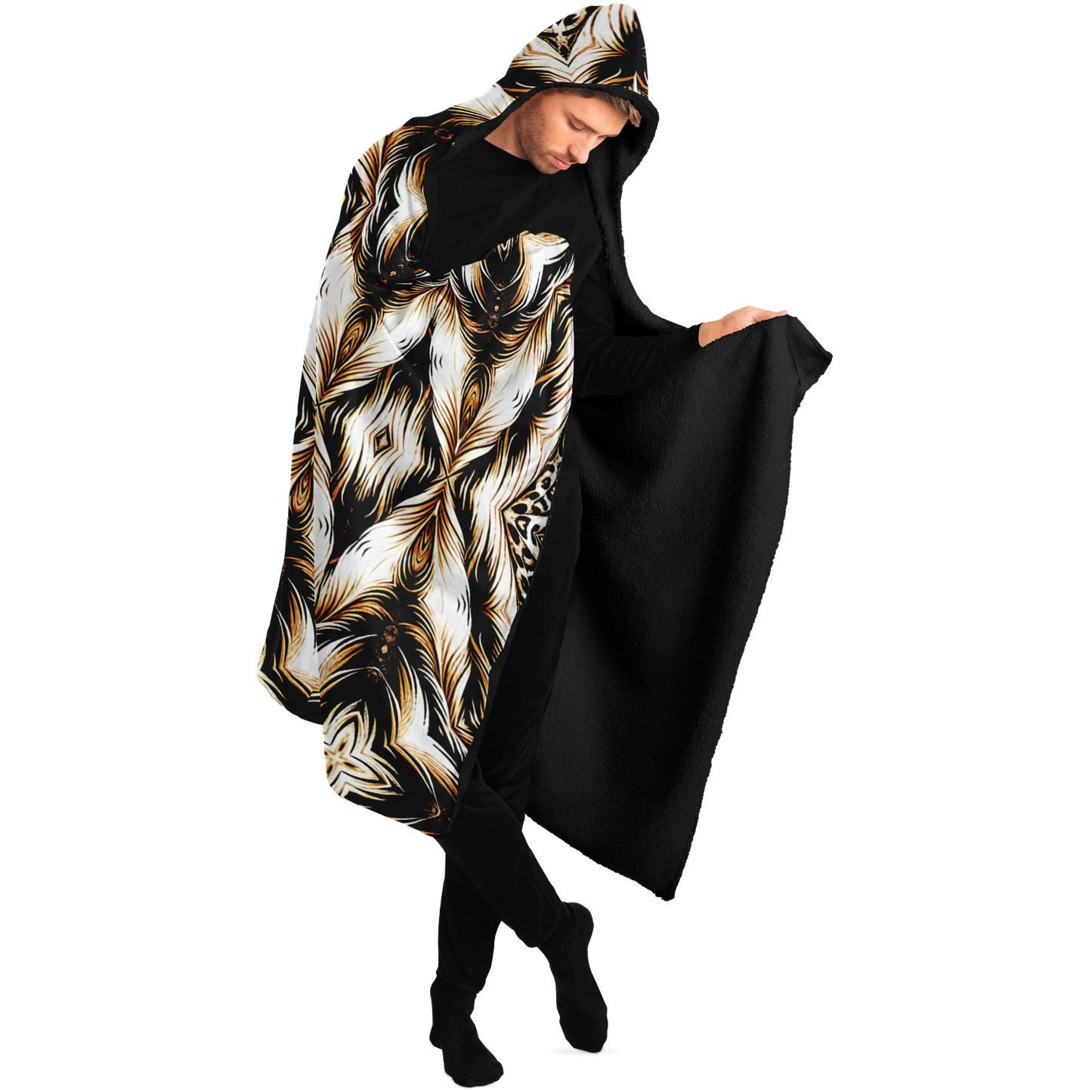 Men's Kaleidoscope Leopard Pattern All Over Print Hooded Blanket Micro Fleece